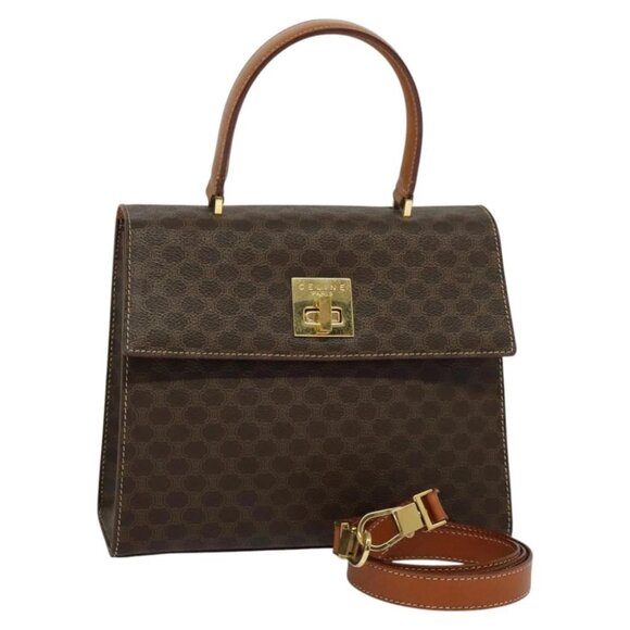 CELINE Macadam Canvas Hand Bag PVC Leather 2way Brown Auth 115688V - Picture 1 of 15